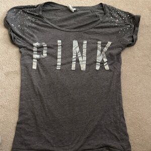 PINK Victoria's Secret Charcoal Tee with Silver Accents